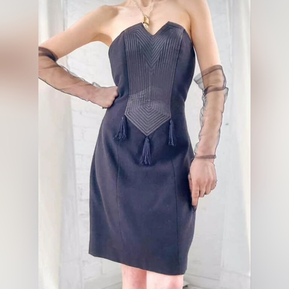 Vintage Wayne Clark Black Sheath Dress with Tassel Detail